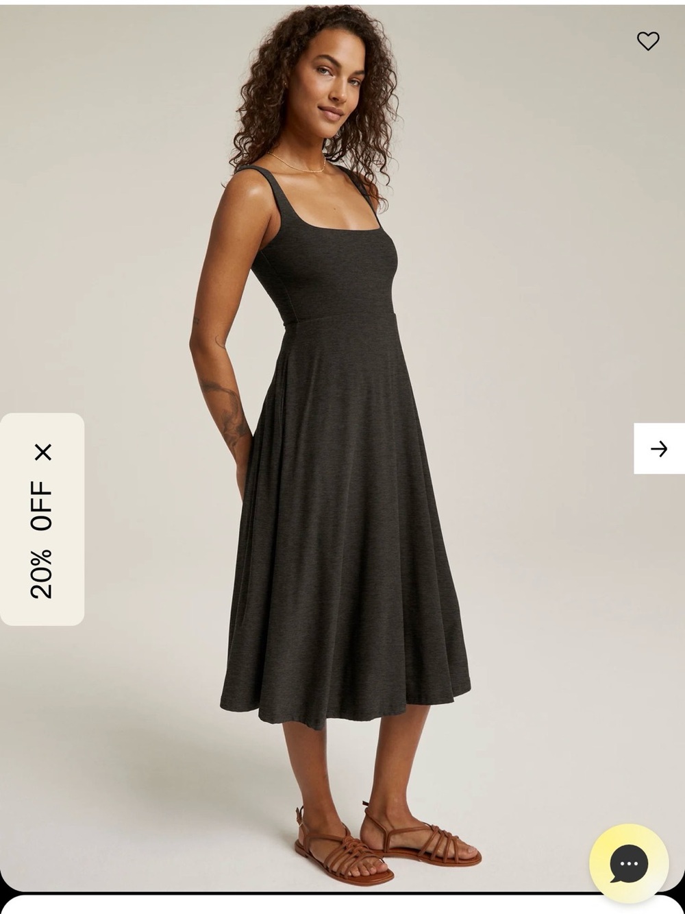 Beyond yoga Sleeveless Square Neck Midi Dress in Charcoal